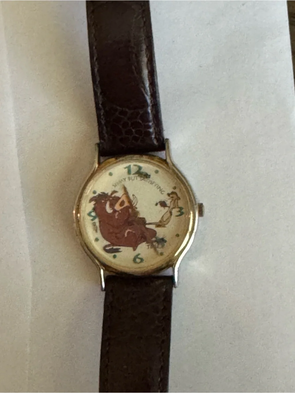 Vintage Pumbaa Character Watch with Brown Leather Strap